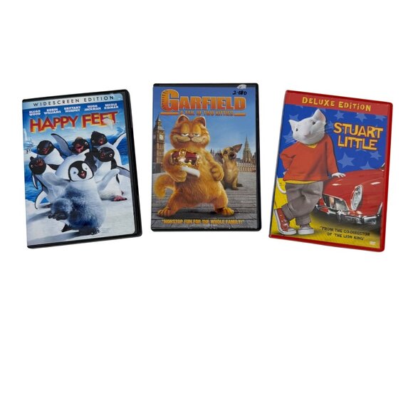 Lot of 3 Animated Children's Movies Garfield Happy Feet Stuart Little - Picture 1 of 3